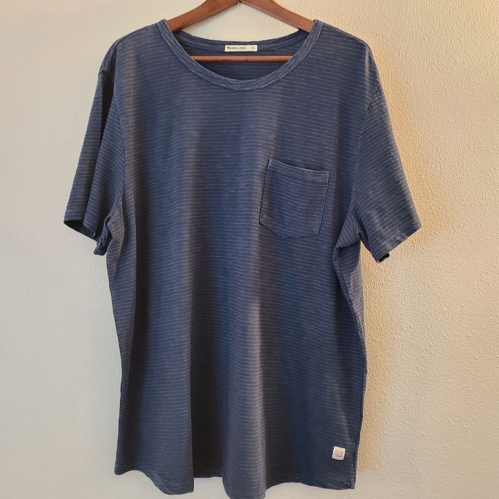 Marine Layer Saddle Hem Blue Striped Pocket Tee